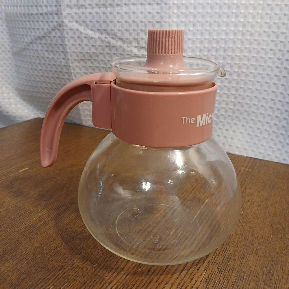 Vtg Gemco The Micro-Kettle 3c Microwave Heat Resistant Glass Coffee Pot Pink USA
